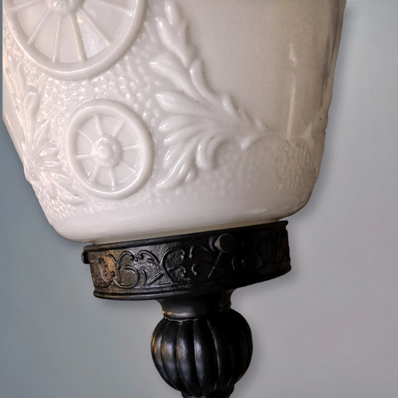*SOLD*Antique embossed Milk Glass Hanging Swag Light Fixtures Victorian Old West - Picture 8 of 10